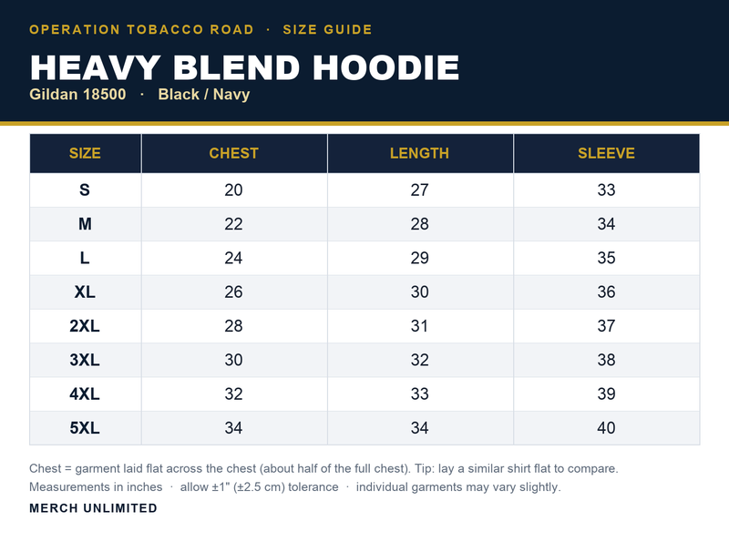 Gildan 18500 hoodie size chart