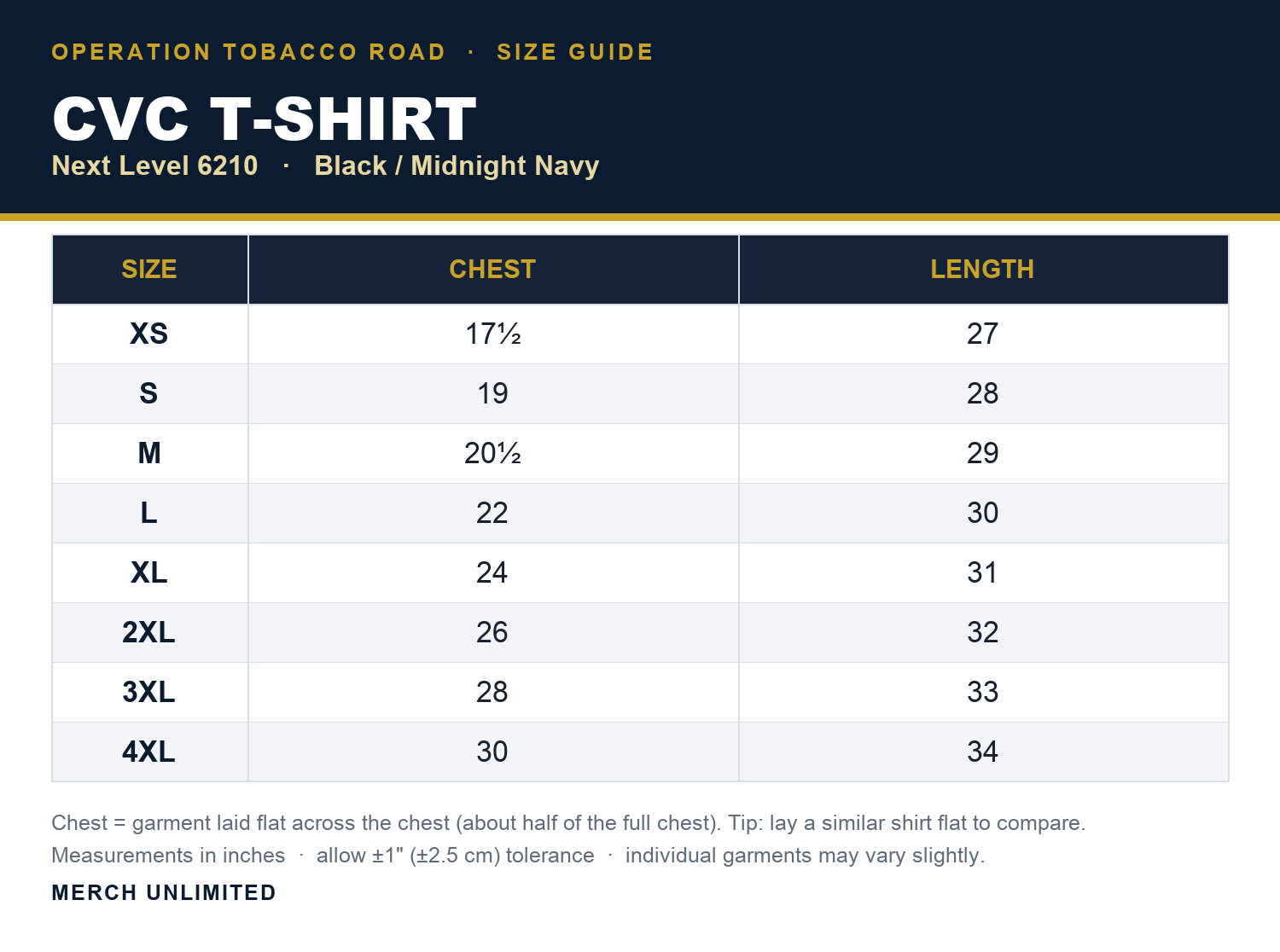 Next Level 6210 tee size chart